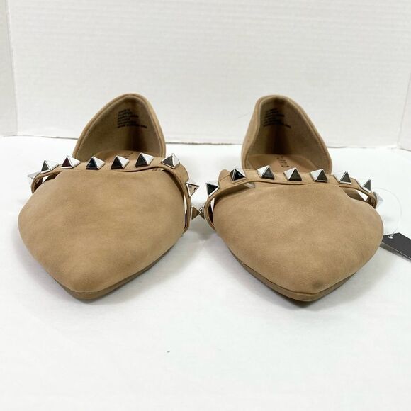 9WW Torrid Tan Faux Leather D’Orsay Studded Pointed Toe Ballet Flats - Picture 2 of 6